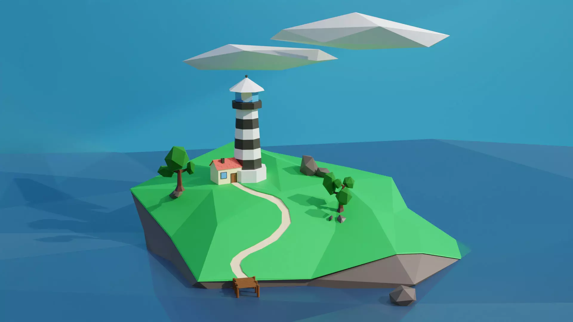Lighthouse island with Free 3D model_0