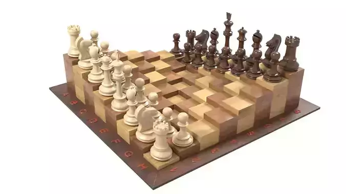 Chess wooden board with pieces in shape of heart