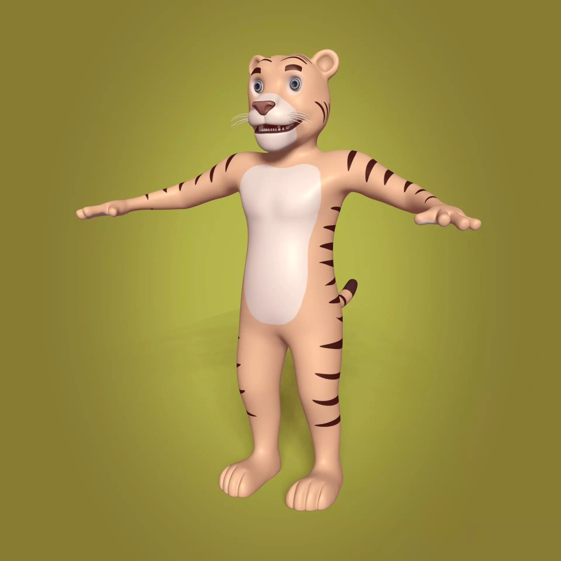 Cartoon Tiger Mascot Low-poly 3D model