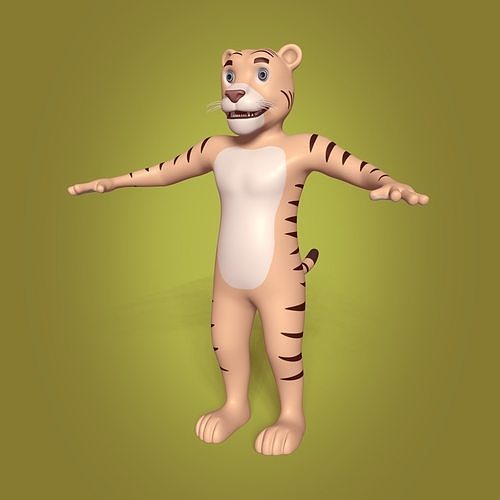Cartoon Tiger Mascot Low-poly 3D model