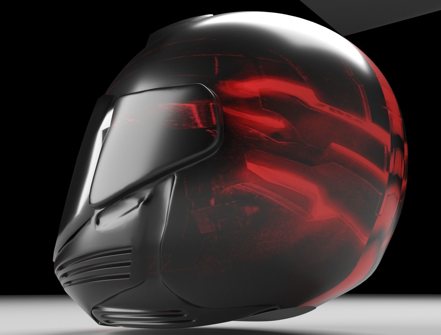 Helmet Black and Red 3D model_8