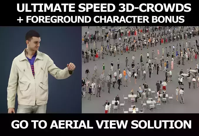 3d crowds and Lucky in a Jacket foreground casual man walking 3D Model Collection