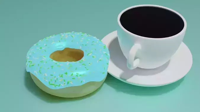 Donut with cup of coffe 3D model
