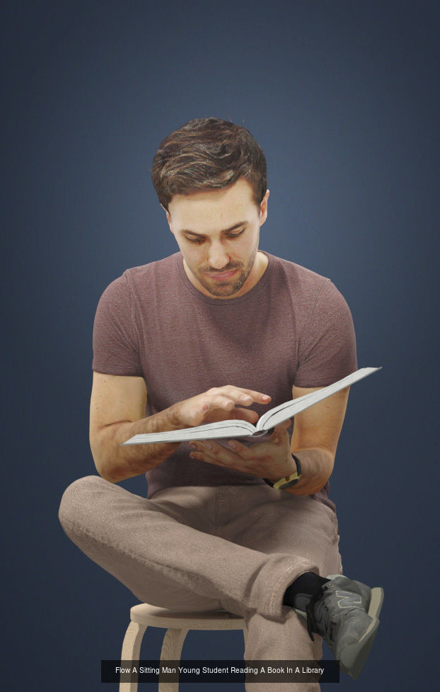 3d crowds and Flow foreground book reading sitting man 3D Model Collection_1