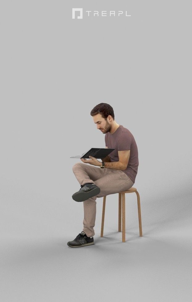 3d crowds and Flow foreground book reading sitting man 3D Model Collection_16