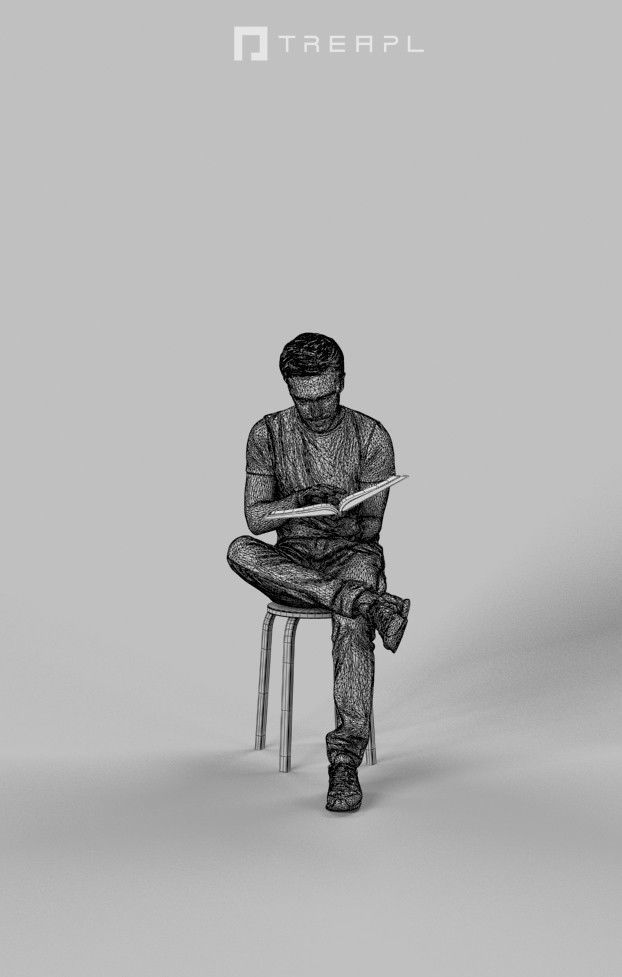 3d crowds and Flow foreground book reading sitting man 3D Model Collection_18