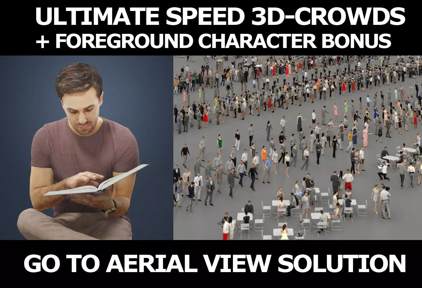 3d crowds and Flow foreground book reading sitting man 3D Model Collection_0