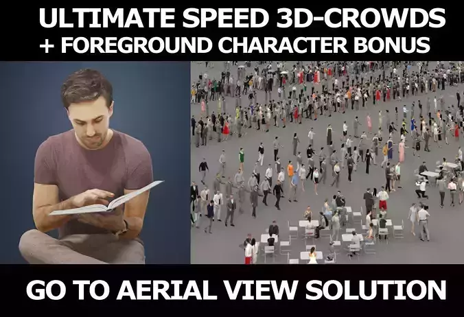 3d crowds and Flow foreground book reading sitting man 3D Model Collection