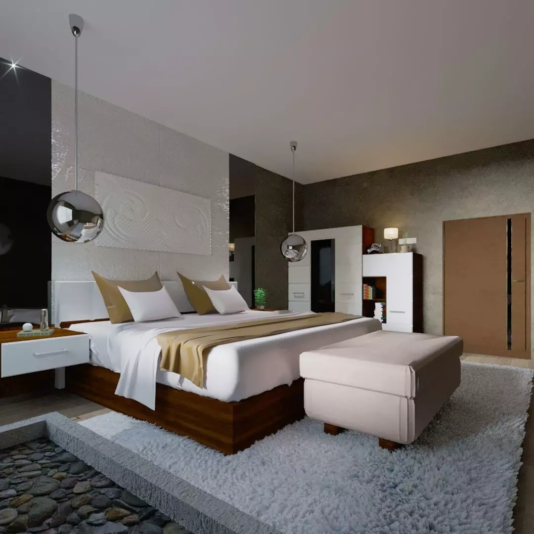 bedroom modern with furniture Free 3D model