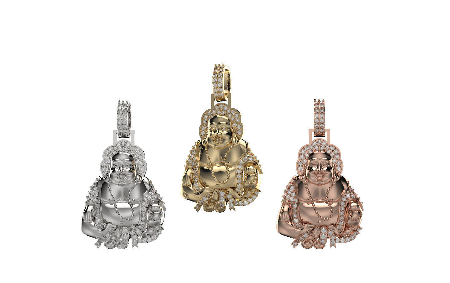 laughing buddha Diamond pendant 3D print model_6