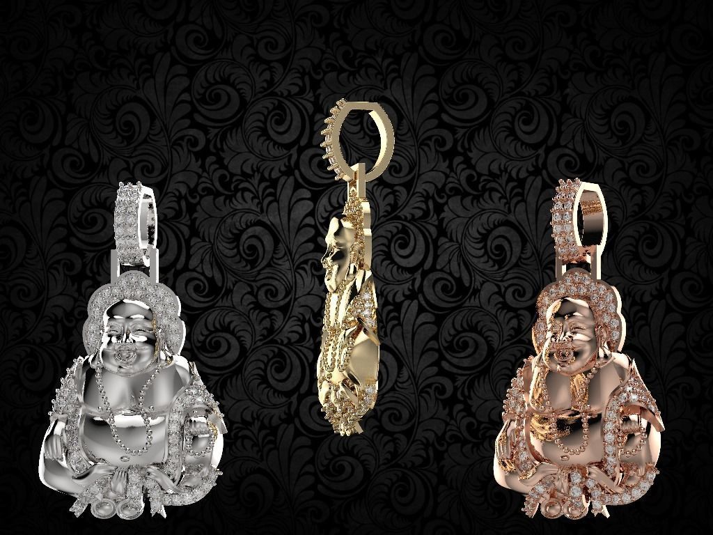 laughing buddha Diamond pendant 3D print model_23