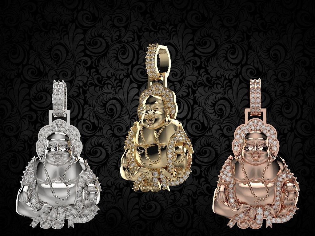 laughing buddha Diamond pendant 3D print model_21