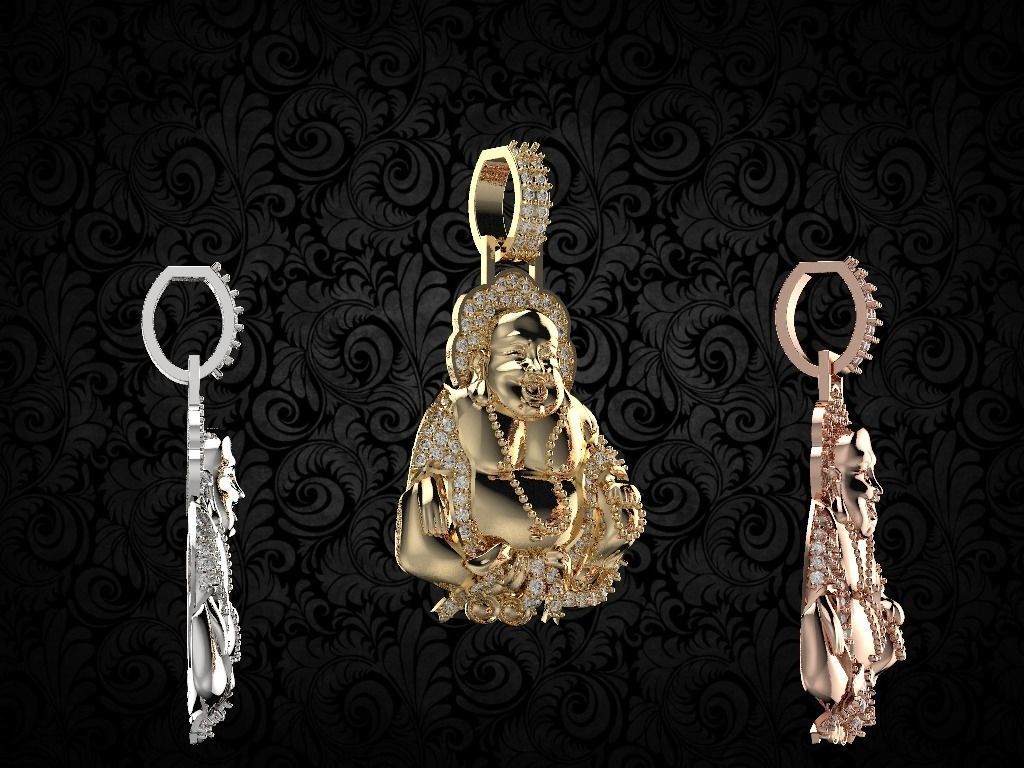 laughing buddha Diamond pendant 3D print model_18