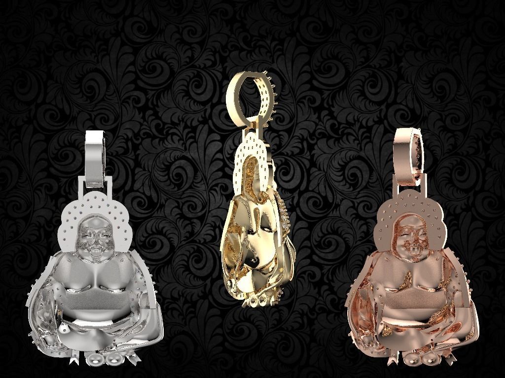 laughing buddha Diamond pendant 3D print model_8