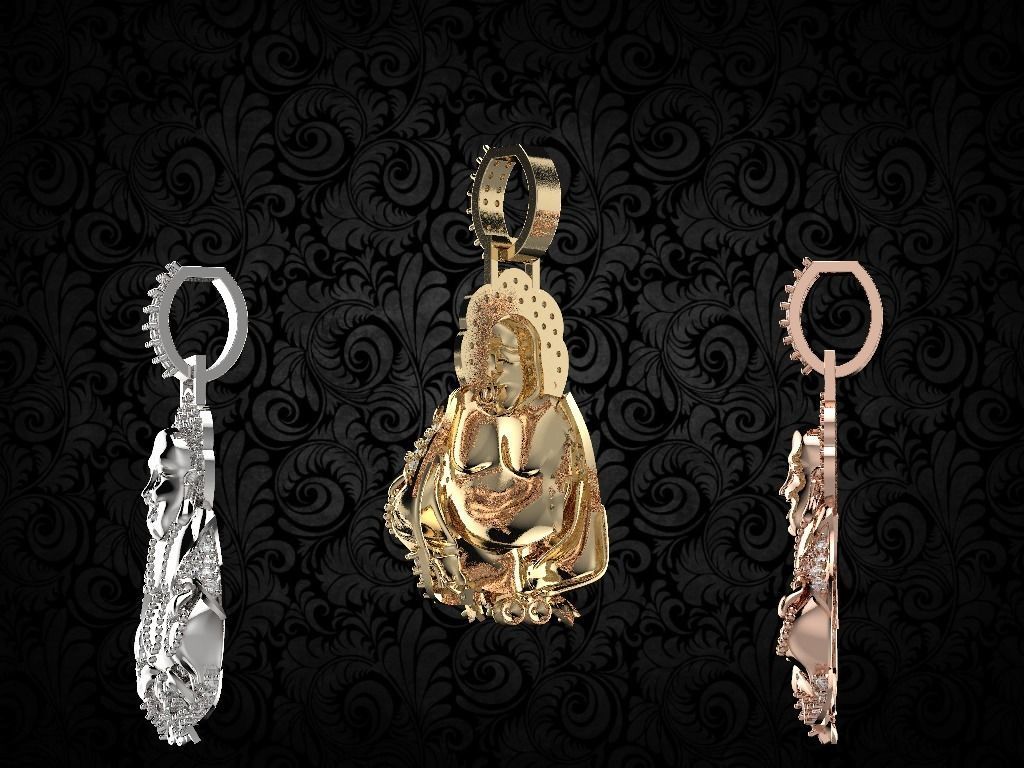 laughing buddha Diamond pendant 3D print model_10