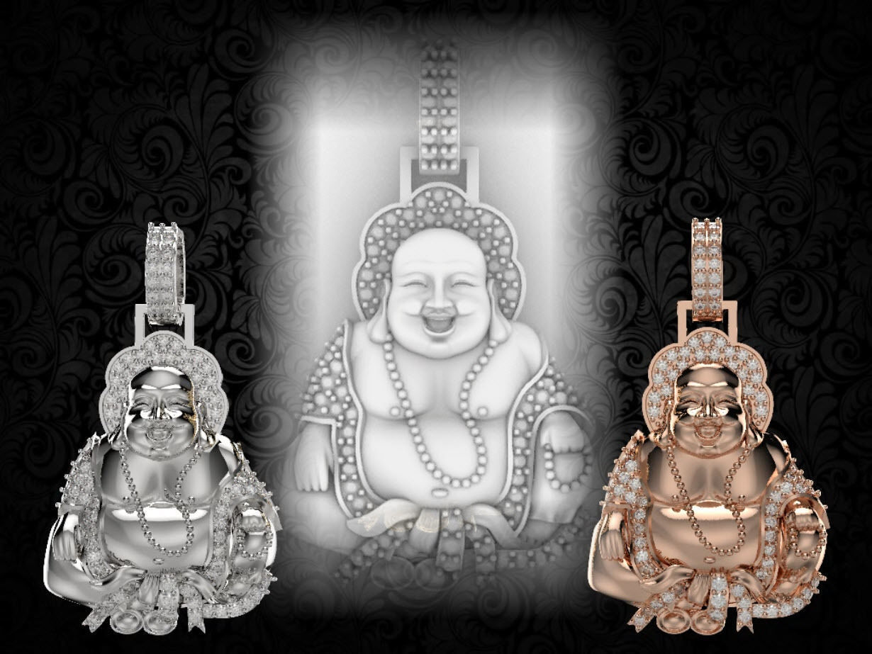 laughing buddha Diamond pendant 3D print model_3