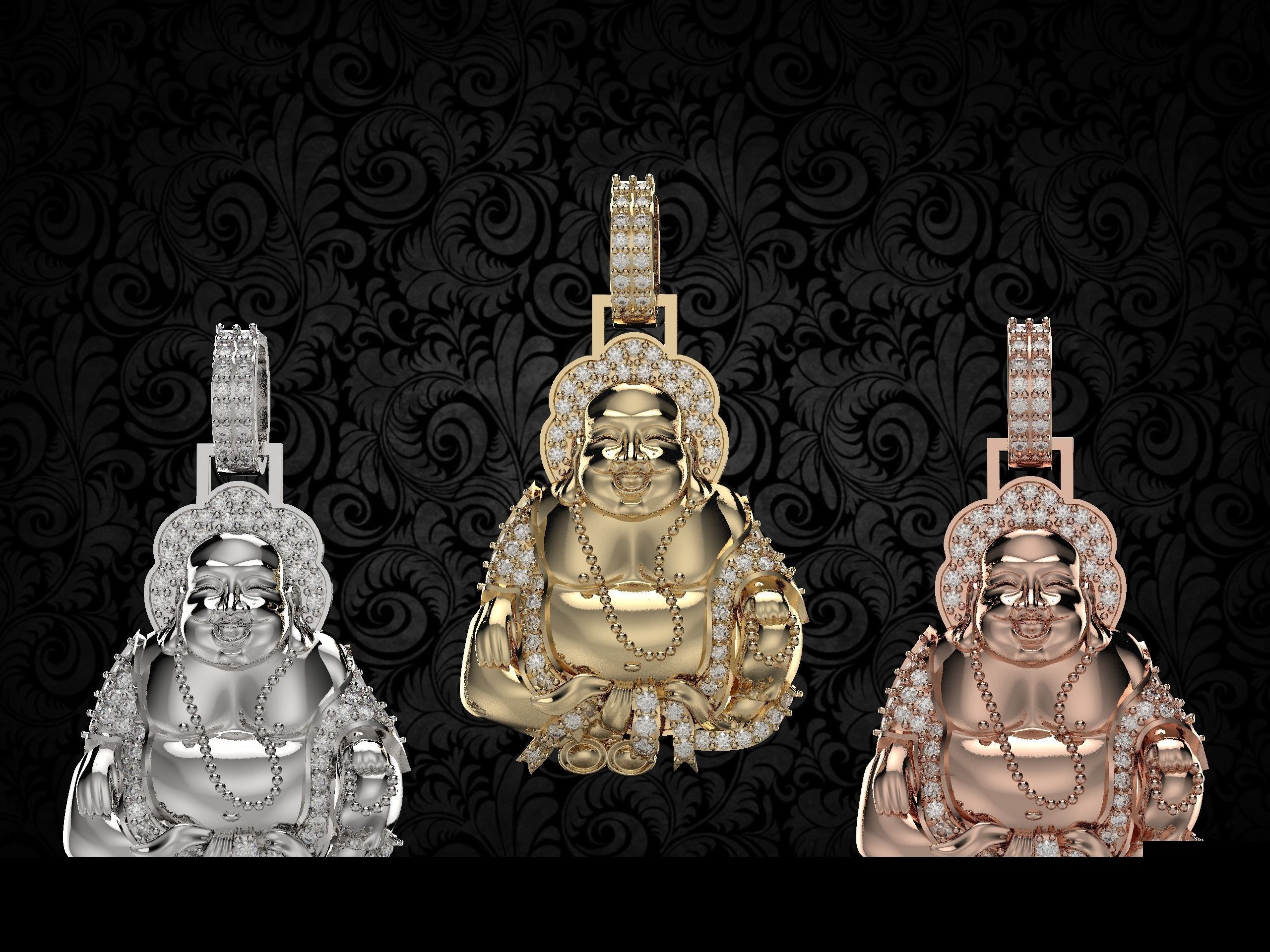 laughing buddha Diamond pendant 3D print model_20