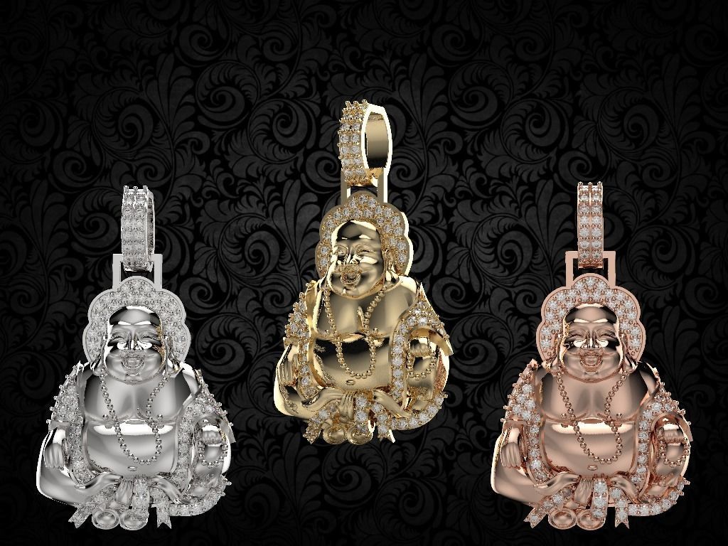 laughing buddha Diamond pendant 3D print model_9