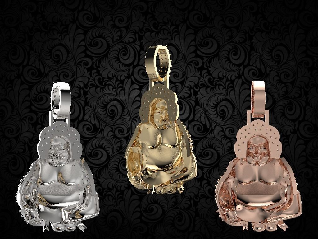 laughing buddha Diamond pendant 3D print model_14