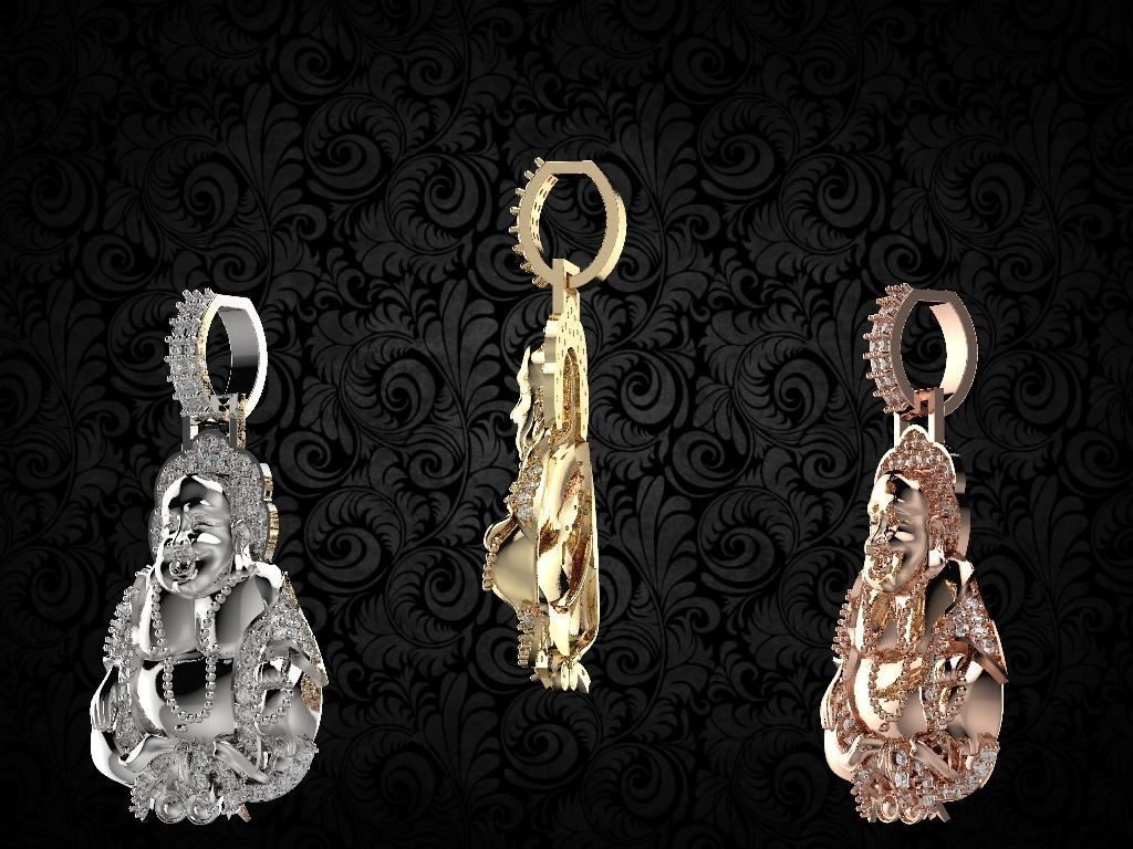 laughing buddha Diamond pendant 3D print model_24