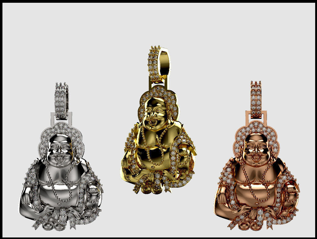 laughing buddha Diamond pendant 3D print model_5