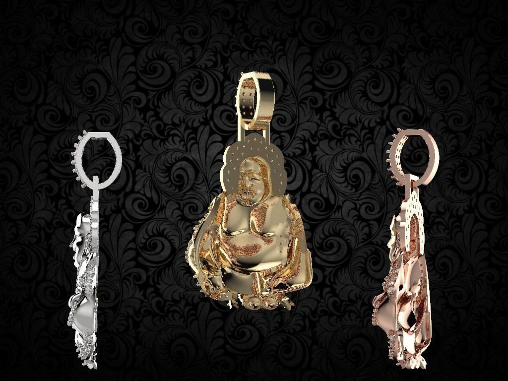 laughing buddha Diamond pendant 3D print model_11