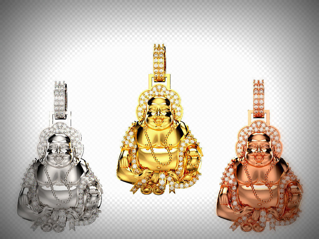 laughing buddha Diamond pendant 3D print model_7