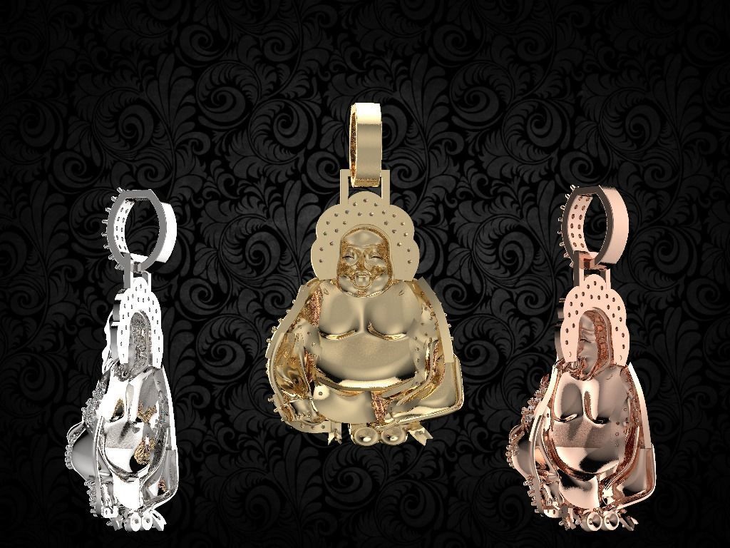 laughing buddha Diamond pendant 3D print model_12