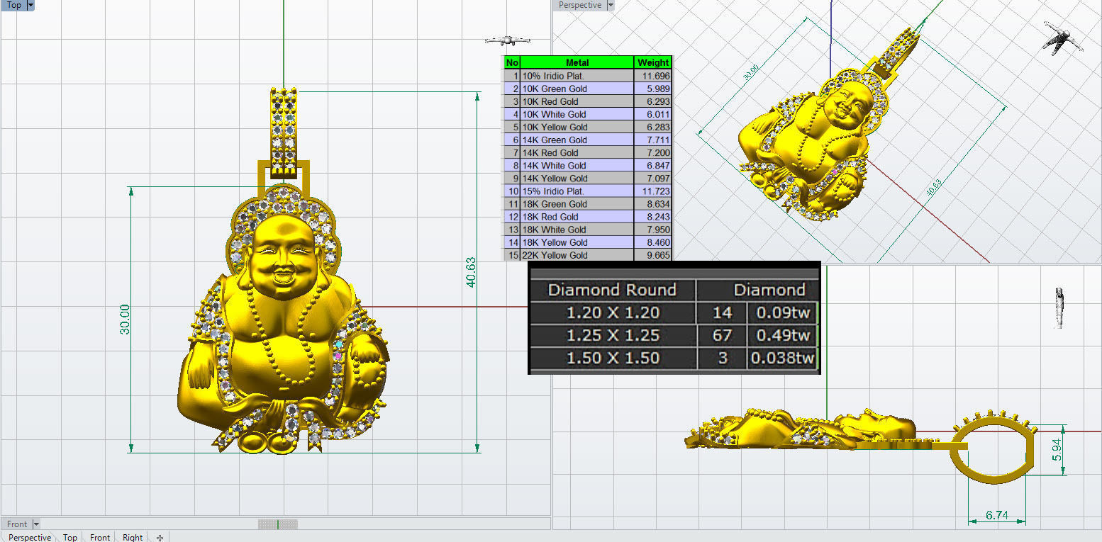 laughing buddha Diamond pendant 3D print model_2