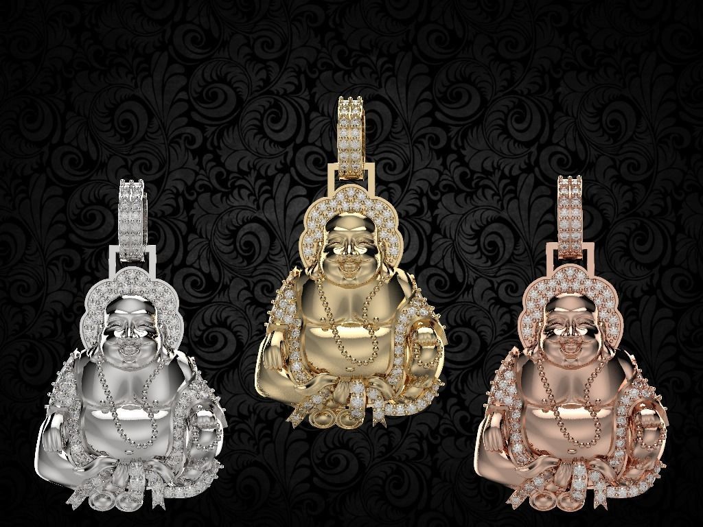 laughing buddha Diamond pendant 3D print model_16