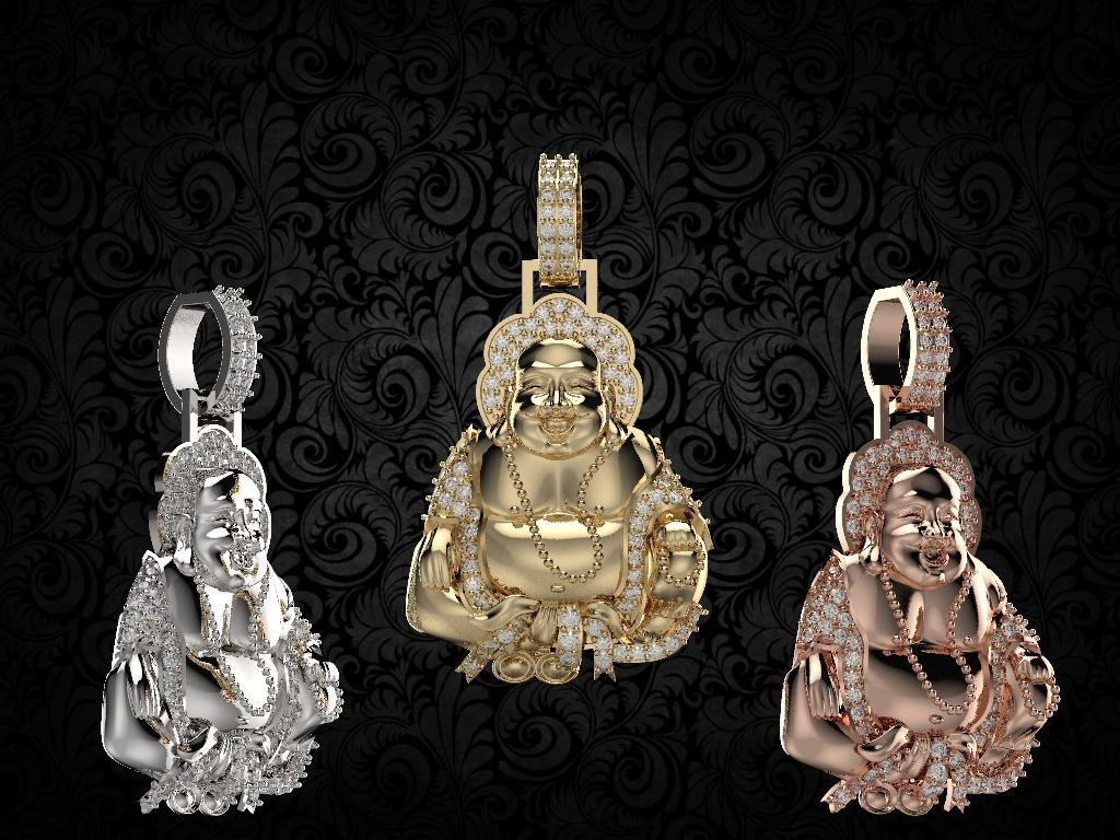 laughing buddha Diamond pendant 3D print model_19