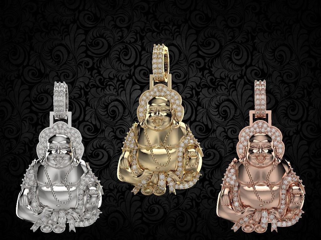 laughing buddha Diamond pendant 3D print model_4