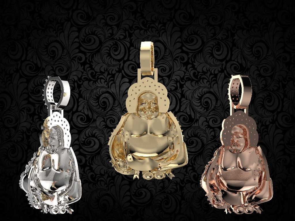 laughing buddha Diamond pendant 3D print model_13