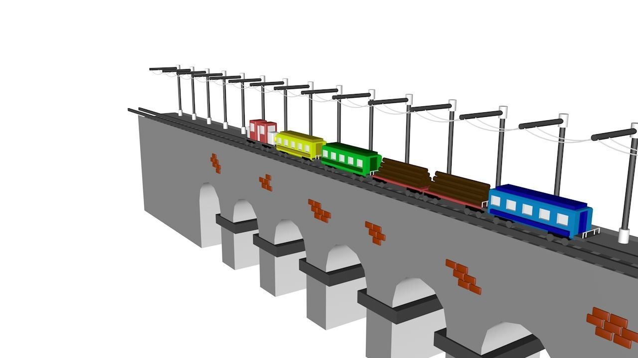 Bridge and wagon 3D model_1