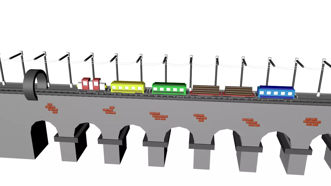 Bridge and wagon 3D model_0