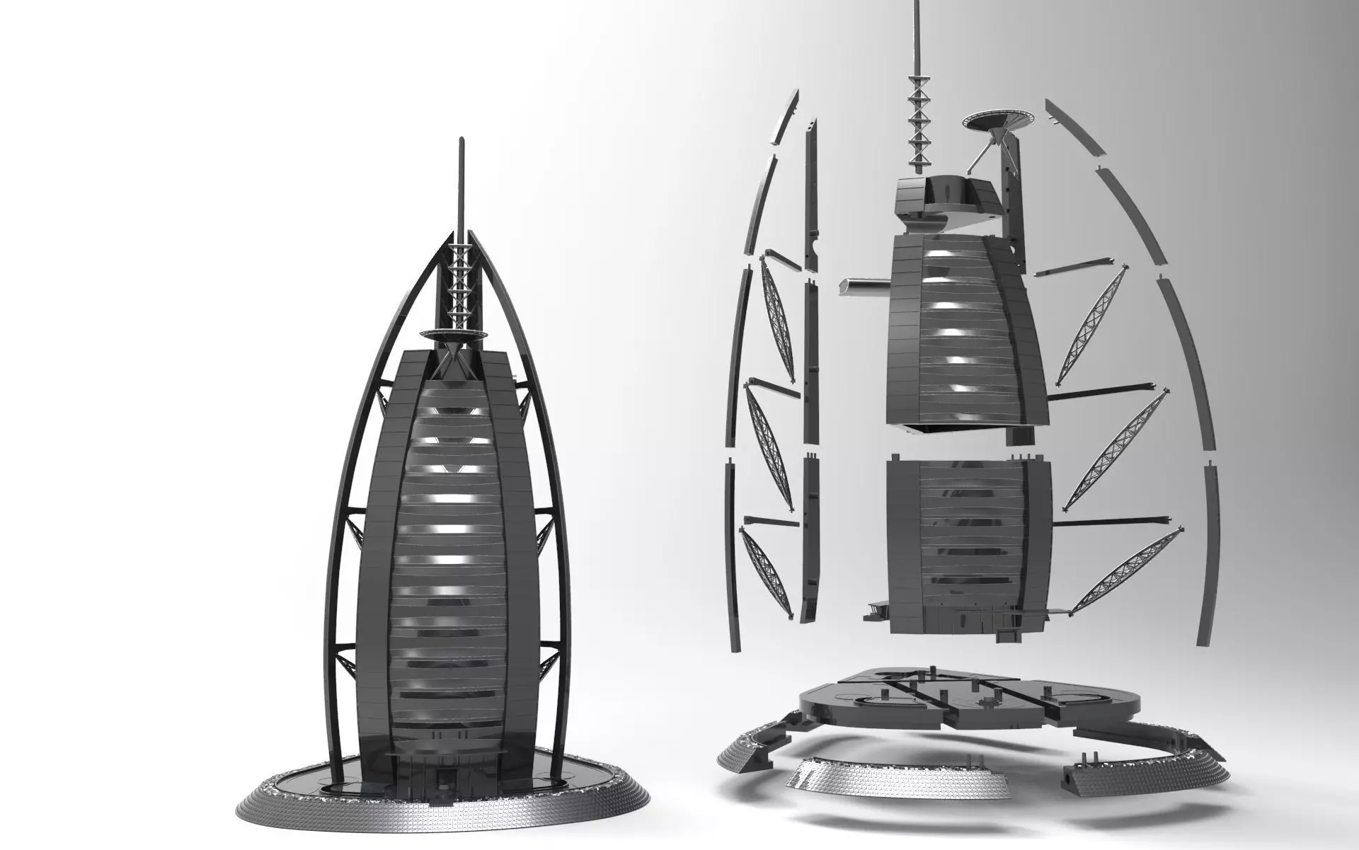 Burj Al Arab DIY scale model 500th 45 parts assembly instruction 3D print model