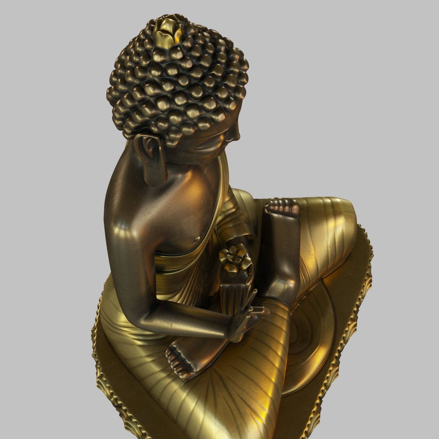 Meditating Buddha Statue with Lotus Flower 3D Model 3D print model_4