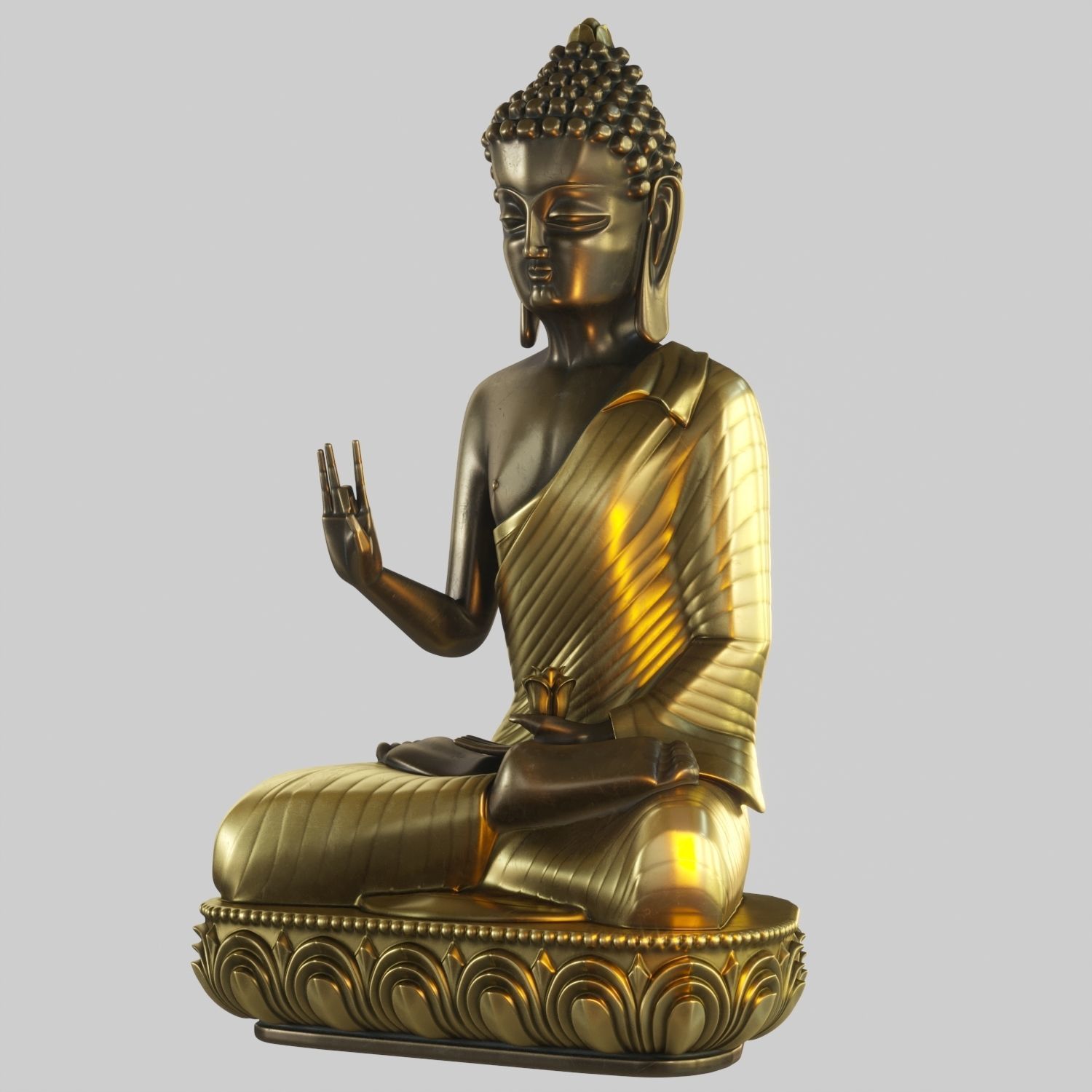 Meditating Buddha Statue with Lotus Flower 3D Model 3D print model_1