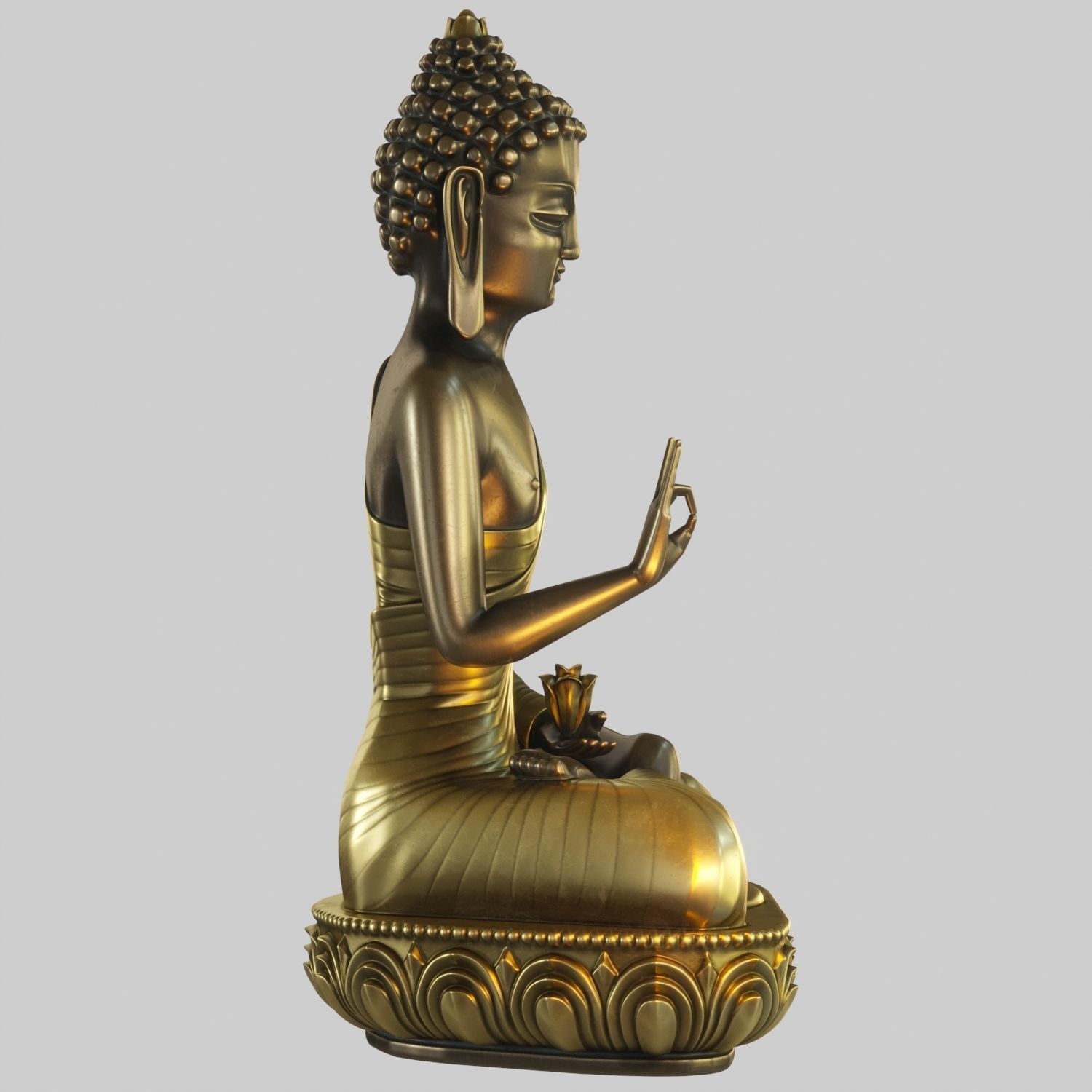 Meditating Buddha Statue with Lotus Flower 3D Model 3D print model_2