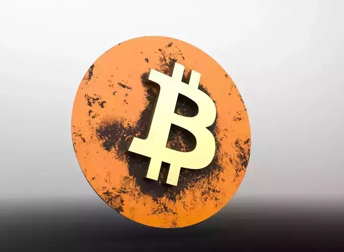 Damaged Bitcoin Realistic 3D model Low-poly 3D model