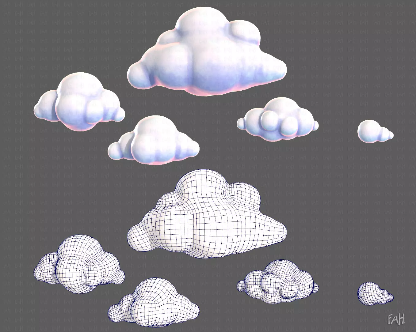 Clouds cartoon V01 Low-poly 3D model