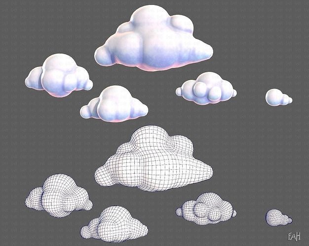 Clouds cartoon V01 Low-poly 3D model
