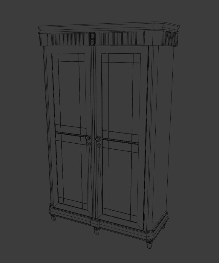 Decorative wooden oldschool cupboard Low-poly 3D model_3
