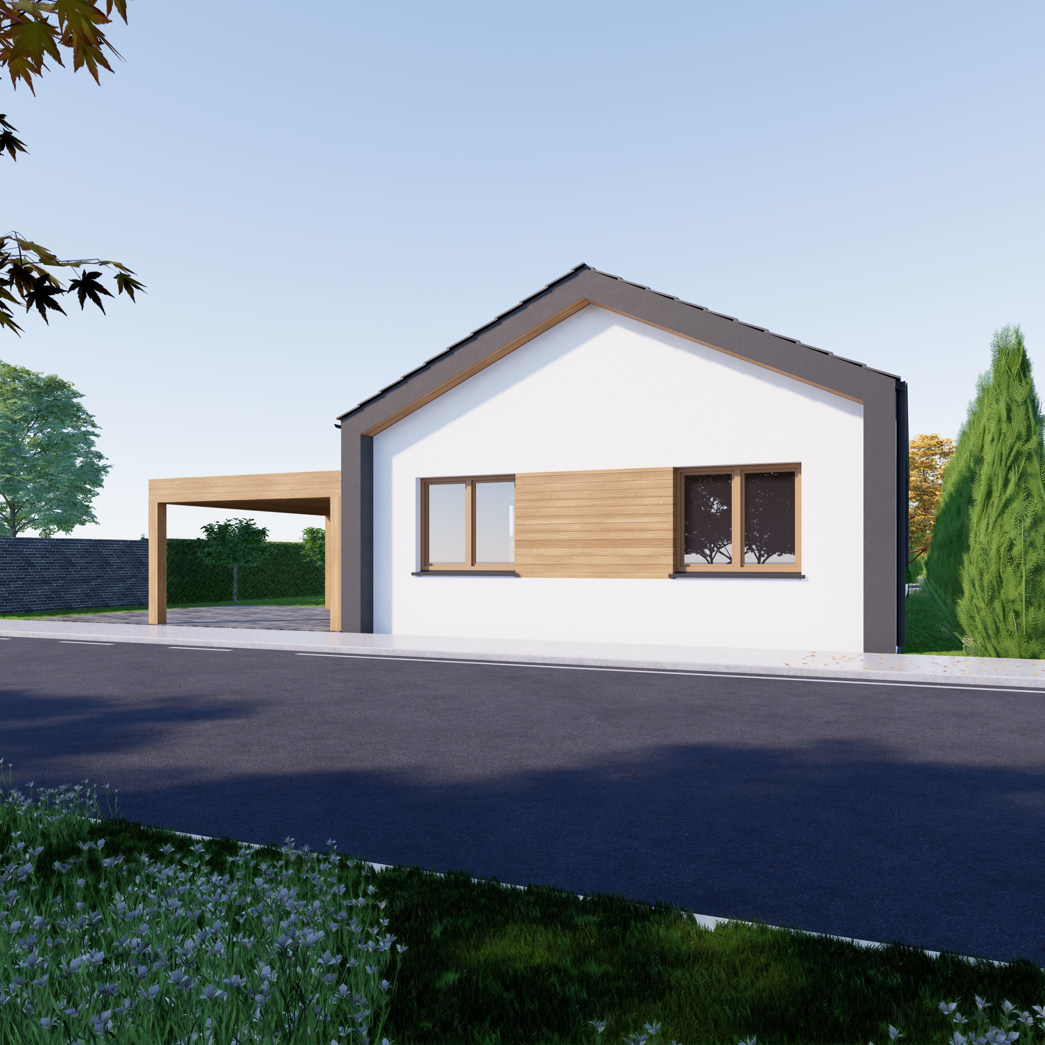 Bungalow 1 house with roof Low-poly 3D model_1