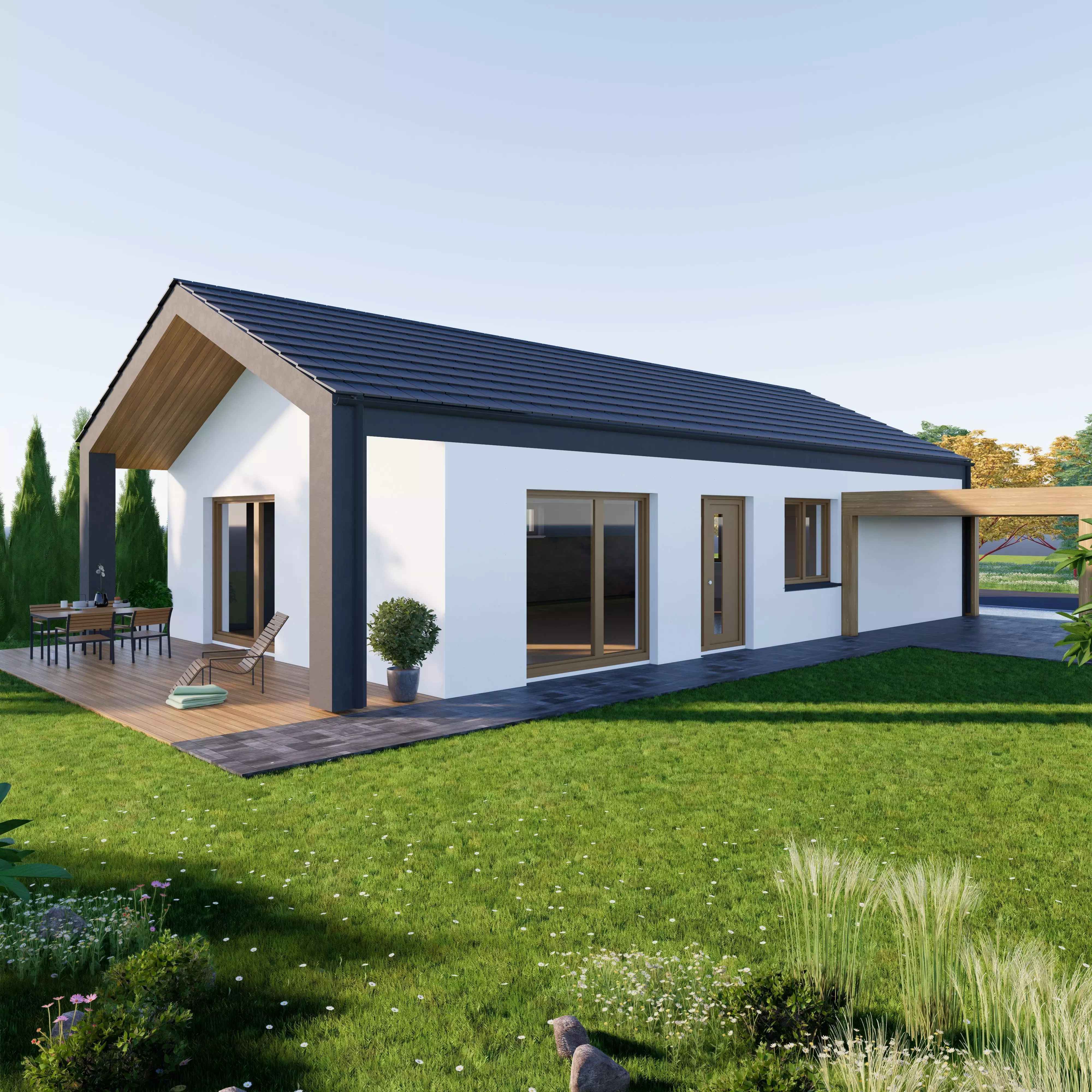Bungalow 1 house with roof Low-poly 3D model_0