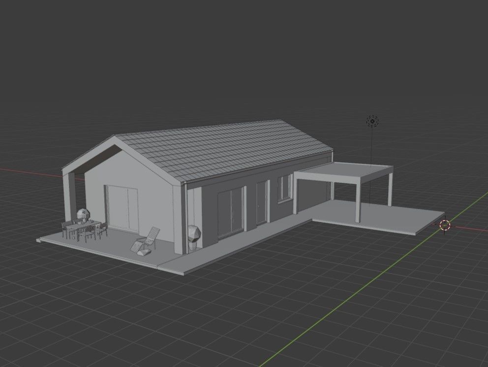 Bungalow 1 house with roof Low-poly 3D model_7