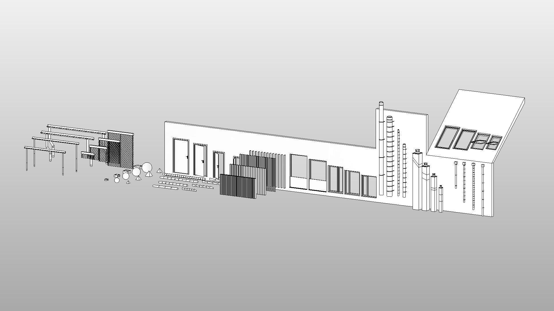 Bungalow 3 - Created with fully parametric Revit Families  Low-poly 3D model_9
