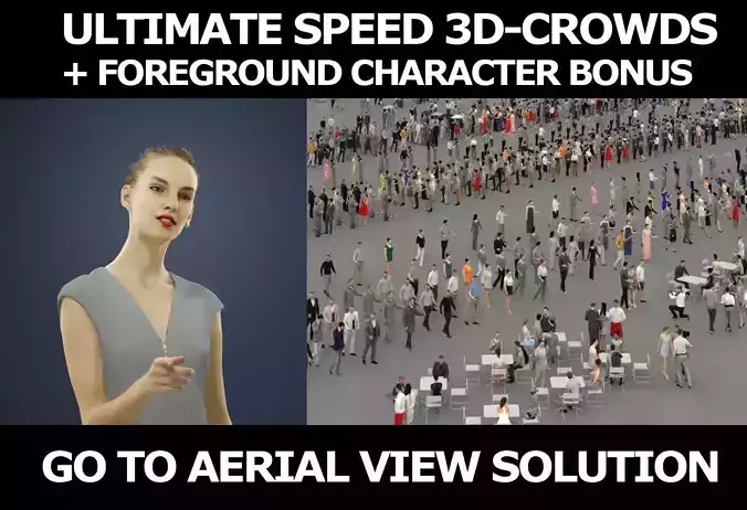 3d crowds and Beauty foreground pointing elegant woman 3D Model Collection