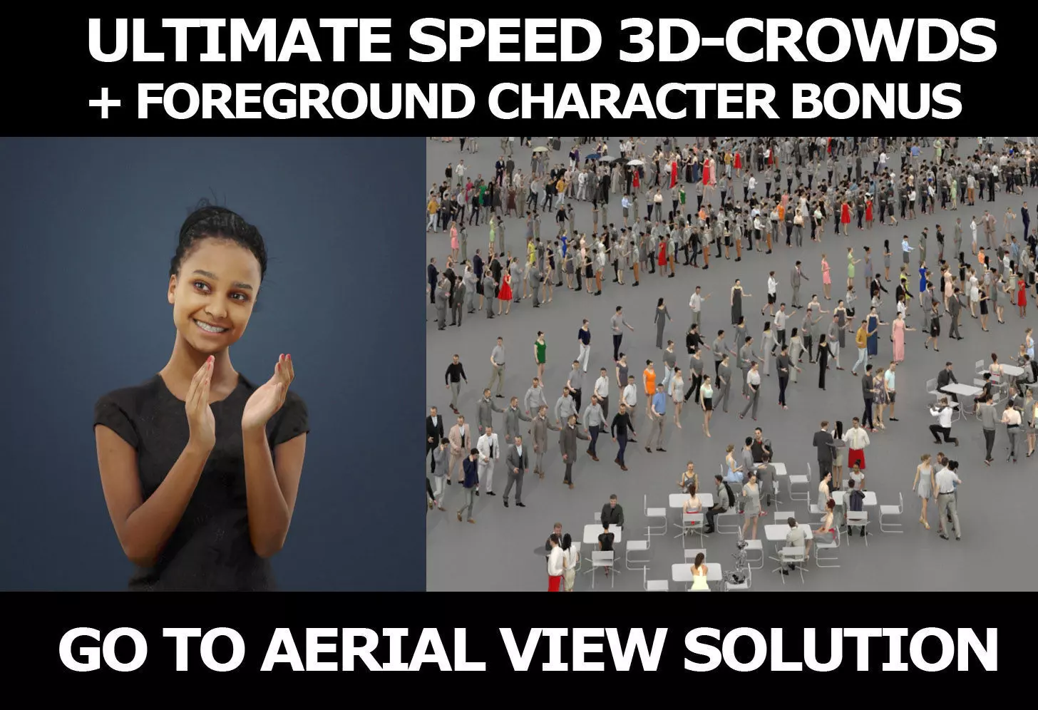 3d crowds and foreground May clap elegant sitting African woman 3D Model Collection_0