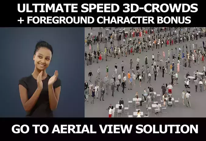 3d crowds and foreground May clap elegant sitting African woman 3D Model Collection